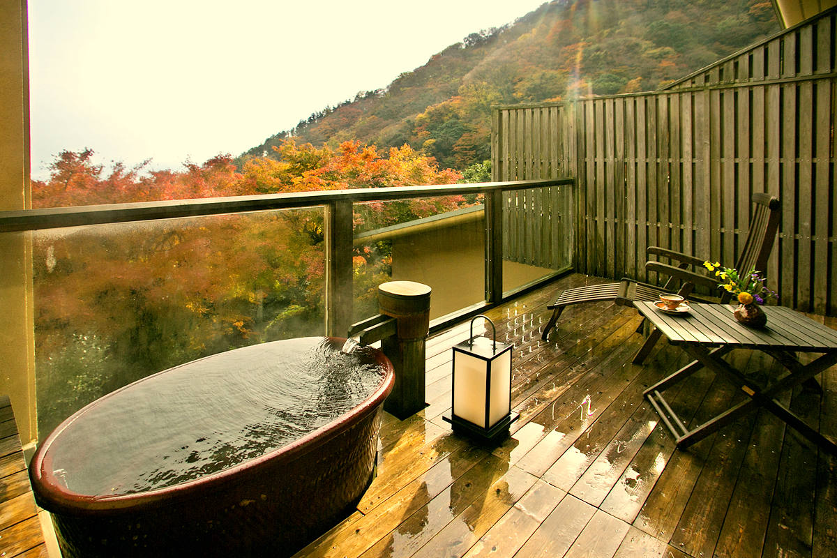 Spacious veranda in a traditional Japanese guest room